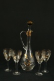 Tuscany Etched & Gold Leaf Decanter & 4 Stems