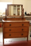 Oak Arts & Crafts Style Dresser With Mirror