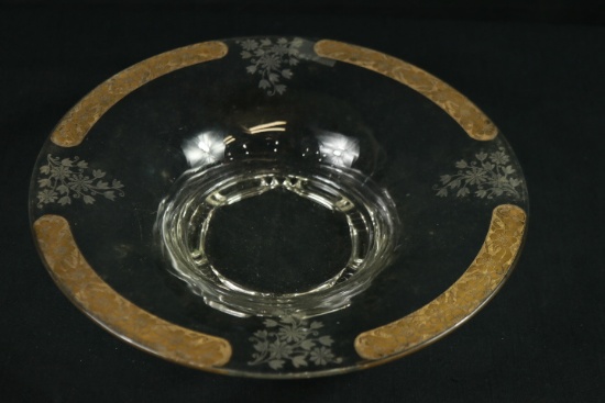 Elegant Depression Etched Bowl with Gold Overlat