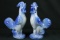 Pair of Blue Ware Roosters