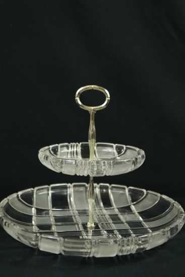 Center Handled 2 Tier Glass Tray
