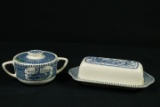 Currier & Ives Butter Dish & Sugar Bowl