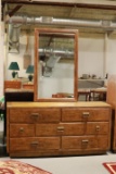 Drexel Asian Style Oak Dresser & Mirror