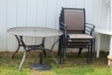 Glass Top Table, 4 Chairs, & Umbrella Stand