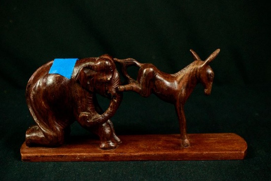 Wooden Donkey & Elephant Figurine