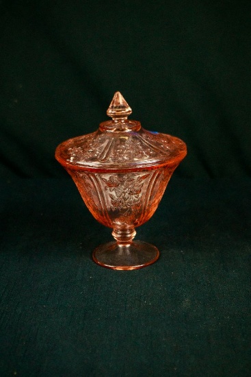 Cabbage Rose Pink Depression Glass Candy Dish