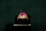 Gold Over Sterling Silver Ring with Pink Ice