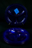 4 Blue Depression Glass Grill Plates