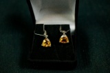 Pair of Sterling Silver Earrings with Citrines