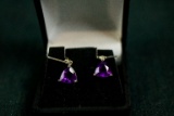 Pair of Sterling Silver Earrings with Amethysts