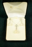 10k White Gold Necklace & Earrings with Pearls