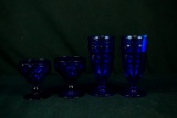 4 Pieces Blue Glass Stemware