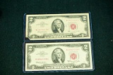 2 Red Seal U.S. 2 Dollar Bills