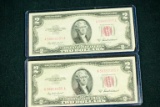2 Red Seal U.S. 2 Dollar Bills