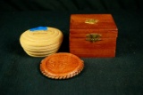 2 Wooden Boxes & Leather Change Purse