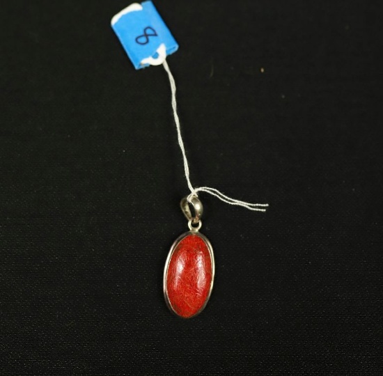 Sterling Silver Pendant With Red Coral