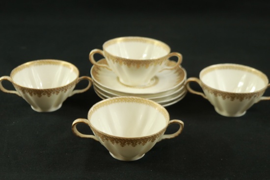 4 Haviland Cream Soup Cups & Saucers