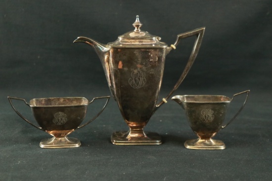 Sheffield Tea Pot, Sugar & Creamer, & Silver Plate