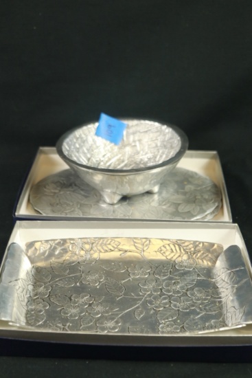 Pewter Bowl & Pewter Tray & 2 Hot Plates