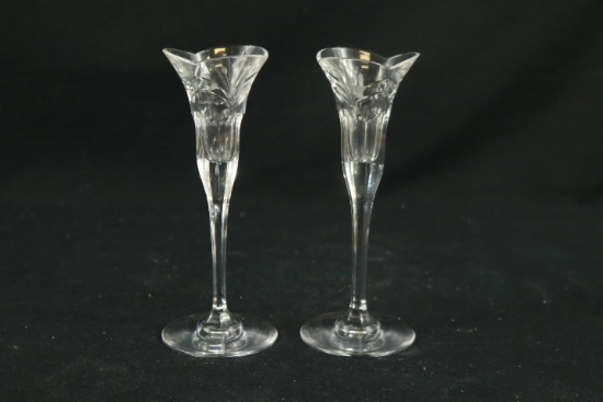 2 Etched Glass Candlesticks
