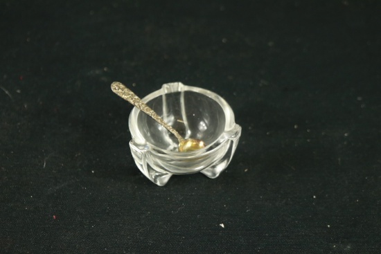 Sterling Silver Salt Spoon & Glass Bowl