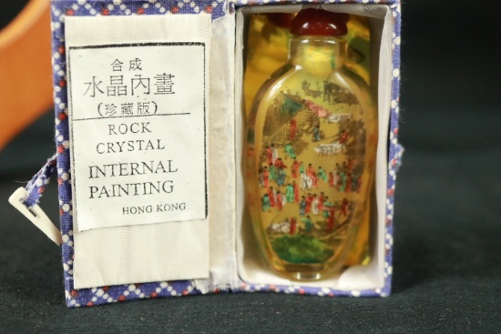 Rock Crystal Perfume Bottle With Internal Painting In Box