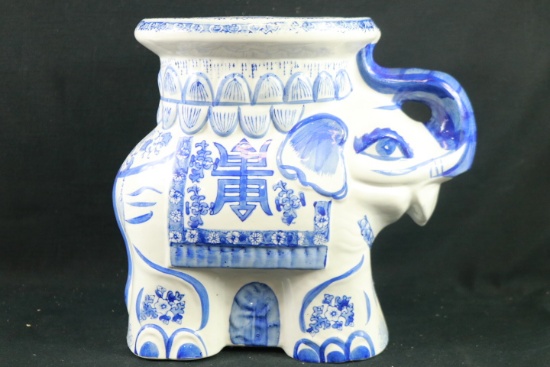 Asian Blueware Elephant Plant Stand