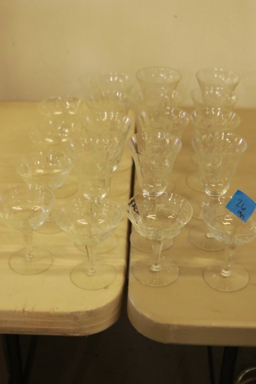 19 Pieces Of Etched Glass Stemware