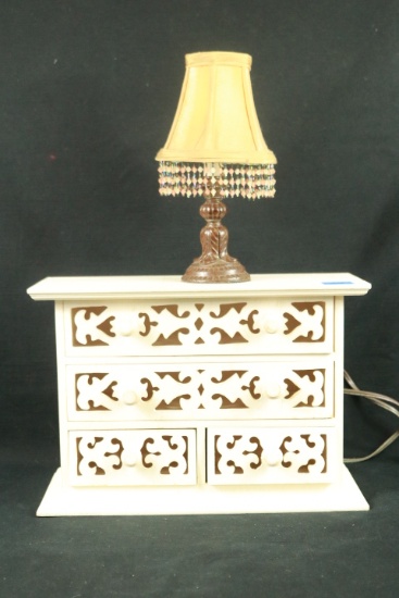 White Painted Dresser Box & Small Lamp