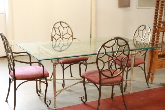 Glass Top Table & 4 Arm Chairs