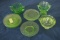 Depression Glass Juicer, 5 Plates, & 2 Cups