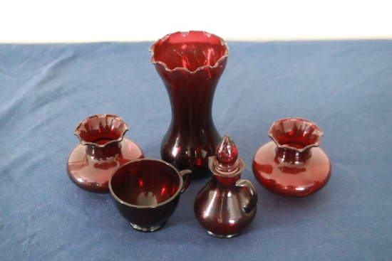 5 Pieces Of Assorted Ruby Glass