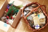 Box Of Misc. Décor & Basket Of Misc. Craft Supplies