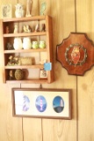 Wall Shelf & Contents, Owl Clock, & Framed Print