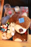Box Of Stuffed Animals & Candles
