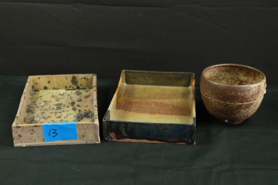 2 Pottery Trays & Pottery Bowl