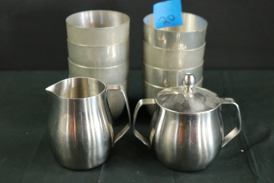 8 Jefferson Stieff Pewter Cups And Reed & Barton Sugar/Creamer