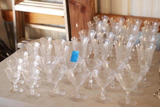 30Pc. Cambridge Rose Point Stemware