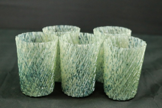 5 Green Spatter Glass Tumblers