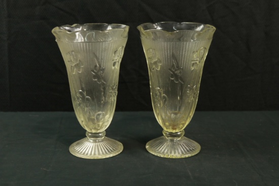 Pair Of Iris & Herringbone Vases