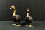 Pair Of Wood & Brass Ducks