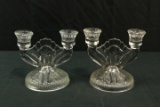 Pair Of Iris & Herringbone Candlesticks