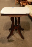Victorian Eastlake Walnut Marble Top Table