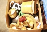 Box Of Assorted Brass, Glass, & Teapots