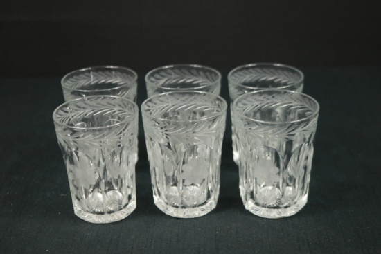 6 Etched Heisey Tumblers