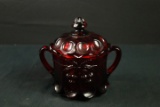 Westmoreland Ruby Glass Cherry Pattern Covered Jar