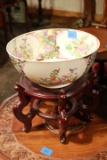 Chinese Porcelain Bowl & Plant Stand