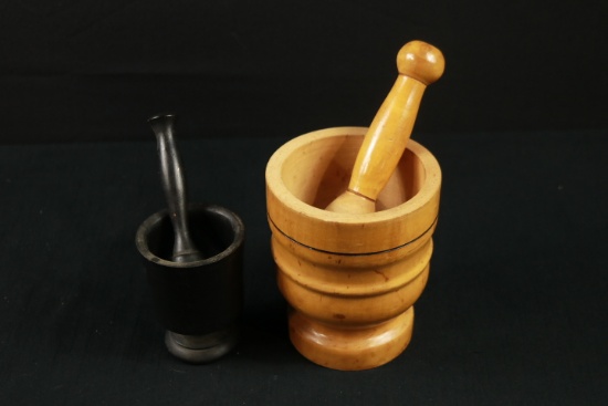 2 Wooden Mortar & Pestles