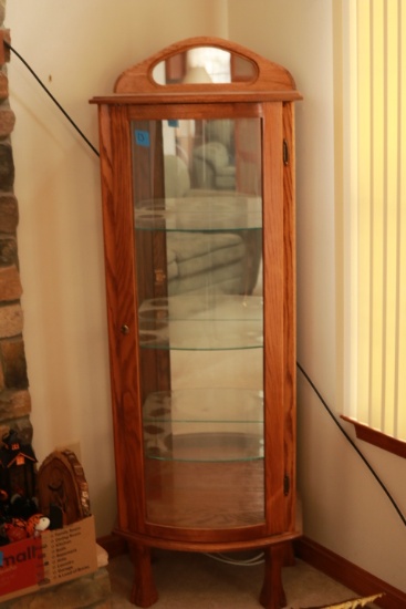 Oak Curved Glass China Cabinet