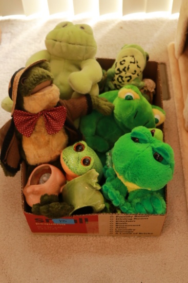 Box of Forg Stuffed Animals and Figurines